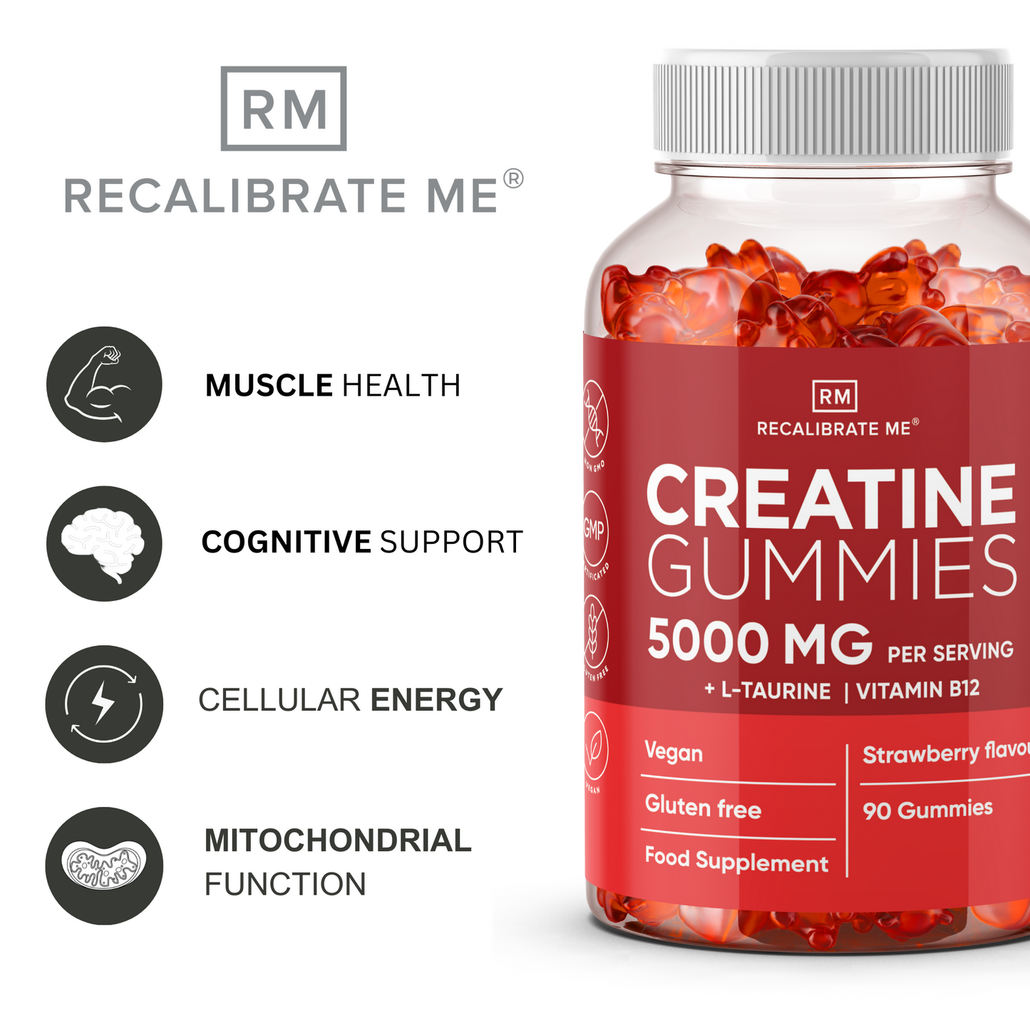 Creatine Gummies 5000 MG (Strawberry Flavour) - Creatine Monohydrate + L-Taurine + B12