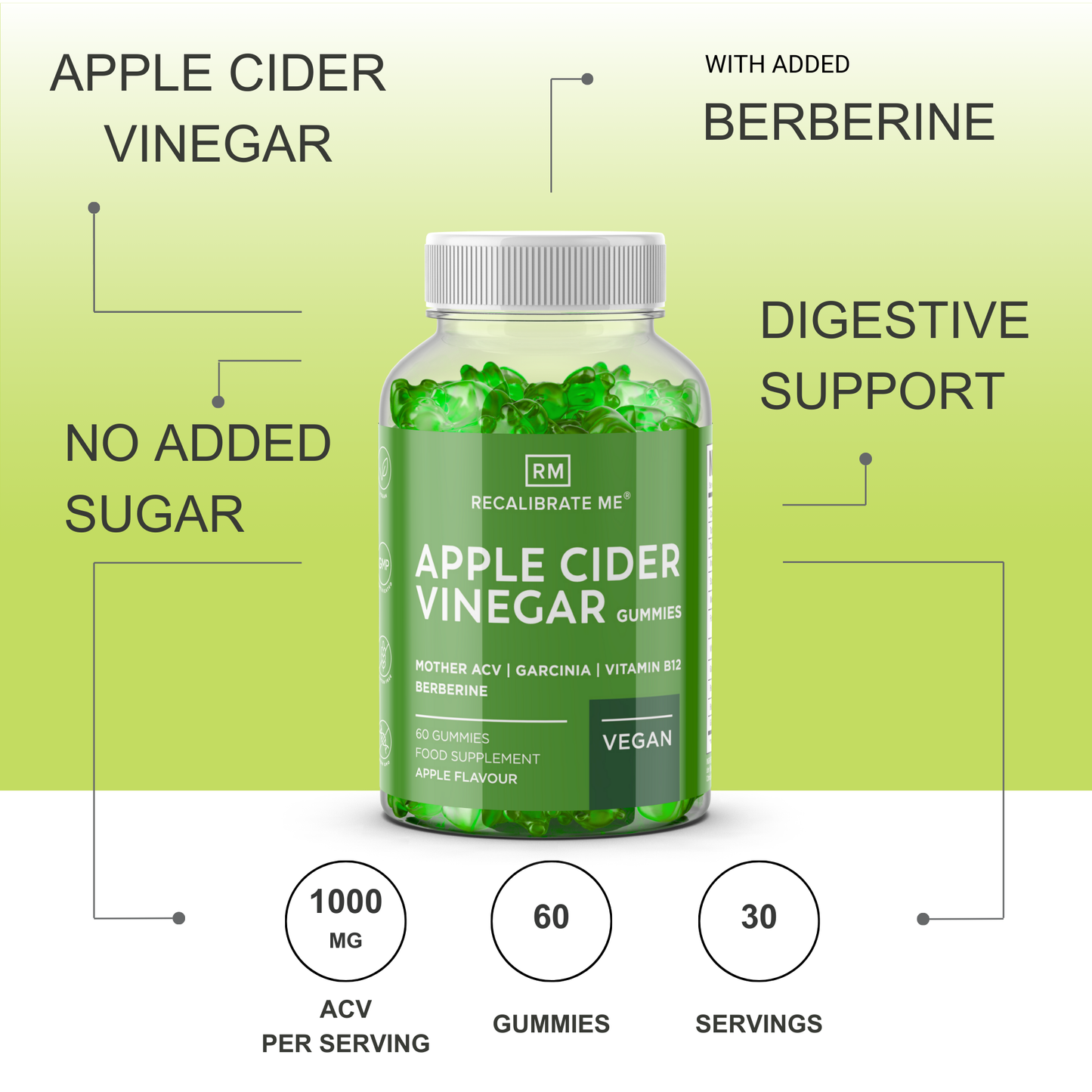 Apple Cider Vinegar & Berberine Gummies (Apple Flavour) - ACV Healthcare Edible Wellbeing Supplement